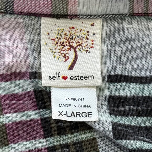 Self Esteem Red & Black Plaid Open Front Cardigan w/ Lace Shoulder Womens Sz XL - Picture 6 of 6